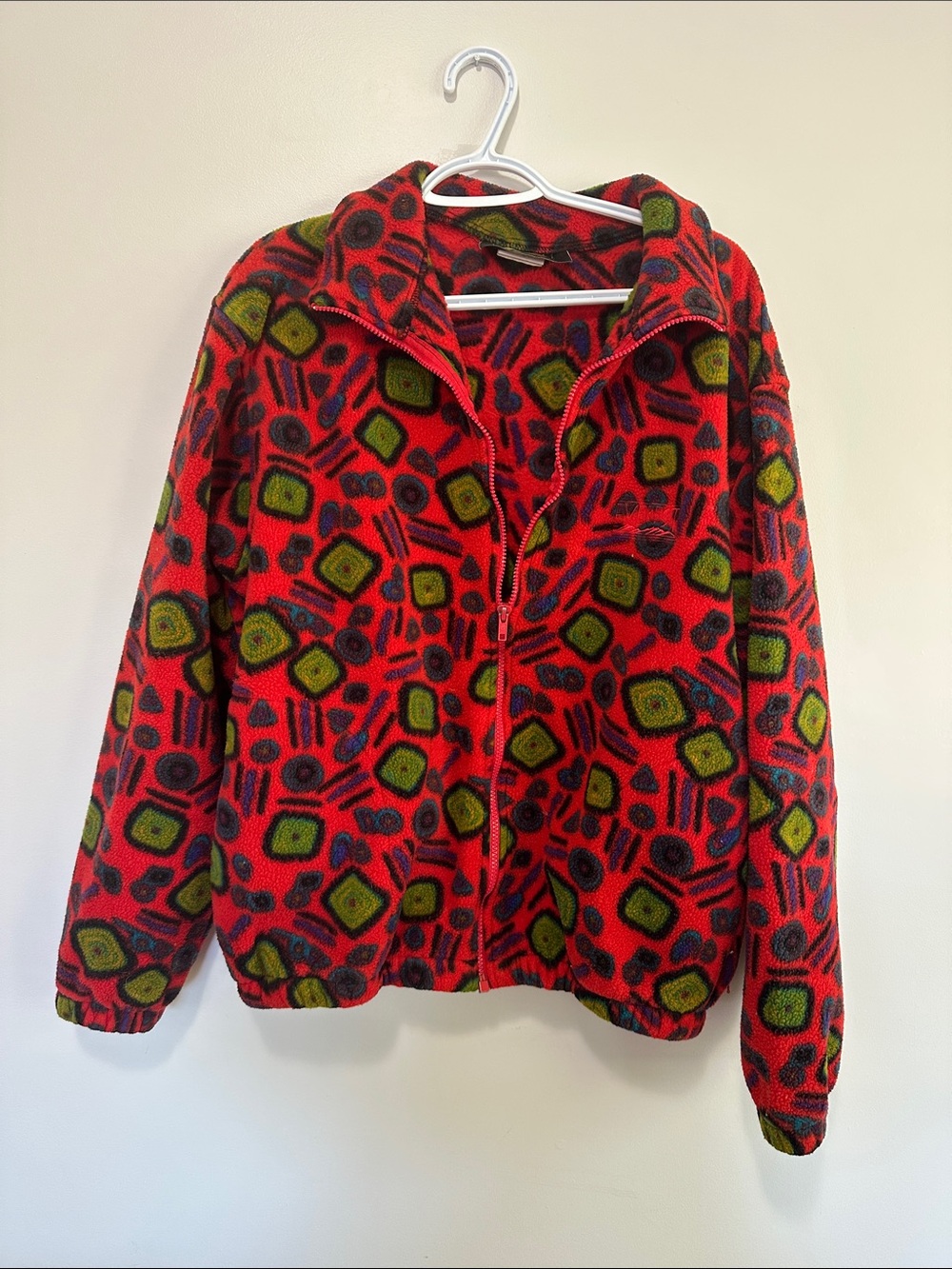 Men’s Vintage Red Patterned Fleece Jacket